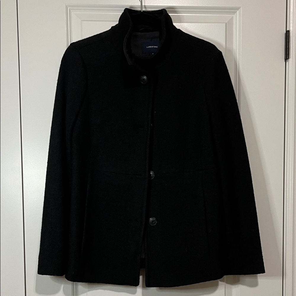 Lands End Women's Classic Black Pea Coat